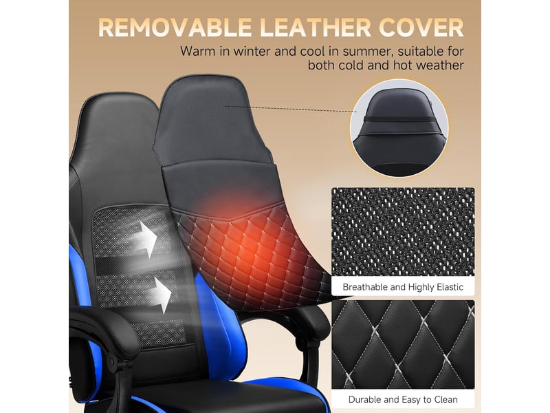  Gtplayer chaise de jeu avec double dossier, repose-pieds, housse amovible, 150kg, réglable - bleu GTP100-BLUE - Conforama D