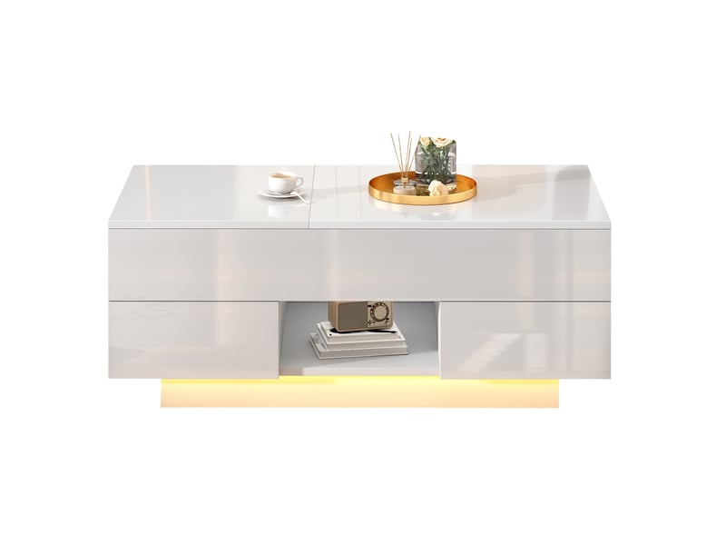  Table basse 100x45x43 cm relevable led panneau de particules blanc  - Conforama A