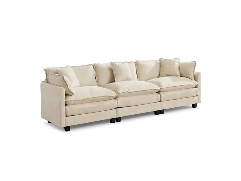  Canapé 3 places nuage moderne sectionnel salon chambre appartement coussin double couche rembourré tissu chenille respirant beige  - Conforama A