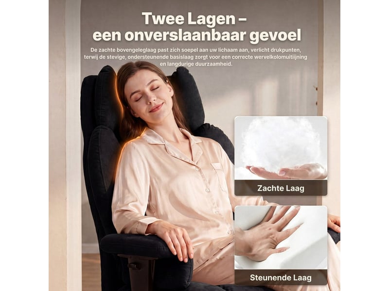  Dowinx fauteuil de bureau ergonomique gaming avec repose-pieds, dossier réglable, tissu respirant et velours, pour adulte, noir  - Conforama B