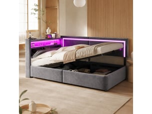 Lit avec rangement 90x200 cm <strong>MEULVA</strong>  <strong></strong> coloris gris