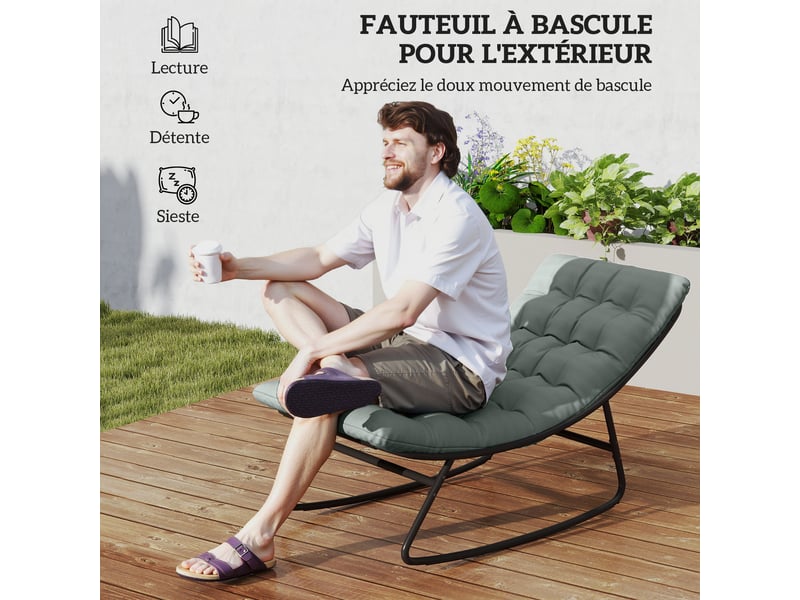  Lot de 2 fauteuils à bascule de jardin acier et textilène gris 64 x 101 x 71 cm  - Conforama D