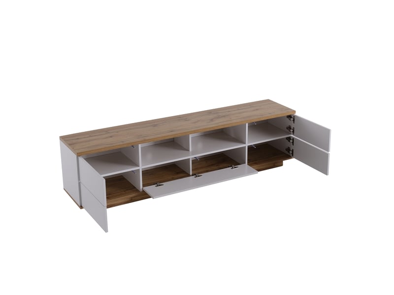  Meuble tv - 180x46cm - 5 portes - étagères ouvertes - style scandinave blanc  - Conforama W