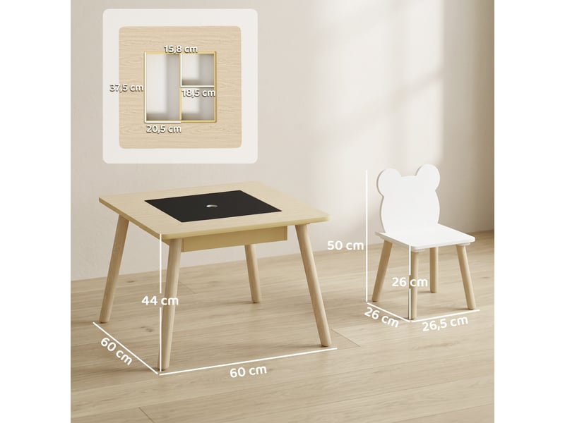Ensemble 1 table et 2 chaise 3 pièces pour enfants avec plateau réversible espace de bois rangement naturel - Conforama C