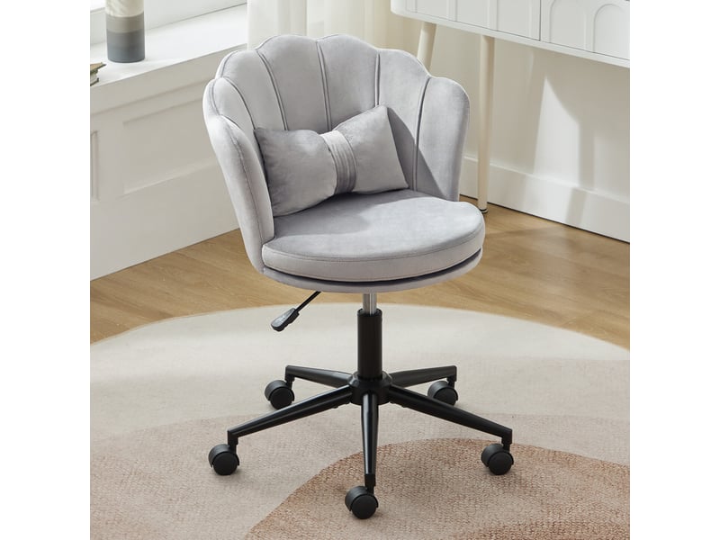  Fauteuil de bureau pivotant en velours, hauteur réglable 73-83 cm avec coussin - gris Fay Lum - Conforama E