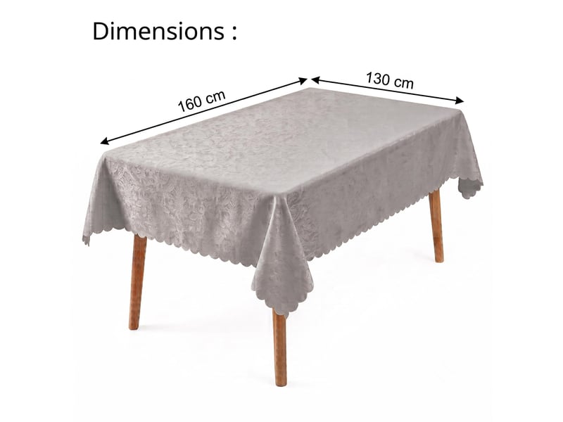 Nappe de table - 130x160 cm - nappe imperméable effet lotus et anti-taches - gris clair - Conforama E