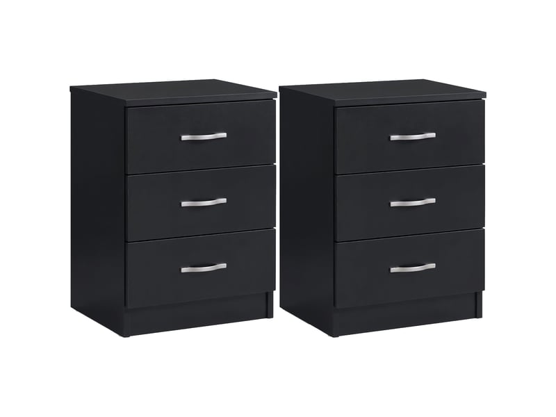  Table de chevet riano, commode de nuit, chambre, 56x40x36cm, set de 2, 3 tiroirs, noir 3332402 - Conforama A