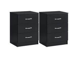 Table de chevet riano, commode de nuit, chambre, 56x40x36cm, set de 2, 3 tiroirs, noir
