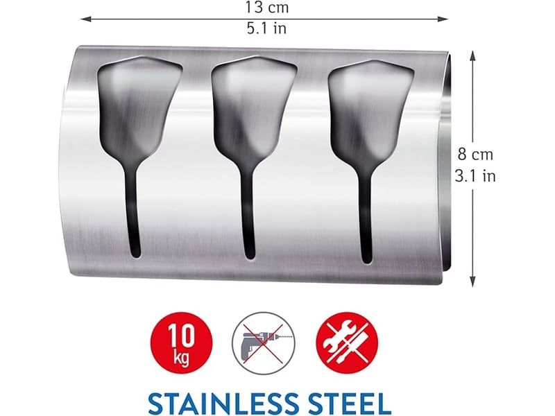 Porte serviette salle de bain adhésif, patère torchons cuisine avec 3 crochets inox brossé, 10 kg, blanc - Conforama D