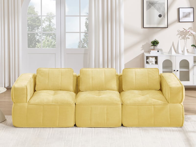  Canapé droit modulable 3 places en polyester jaune, 271 cm  - Conforama B