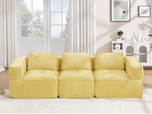 Canapé droit modulable 3 places en polyester jaune, 271 cm