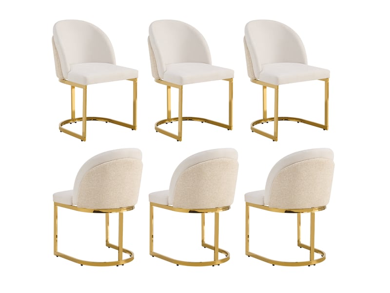 Lot de 6 chaises de salle à manger 52 x 59 cm – beige et doré – dossier double, mousse et tissu chenille - Conforama A