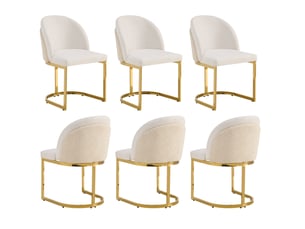 Lot de 6 chaises de salle à manger 52 x 59 cm – beige et doré – dossier double, mousse et tissu chenille