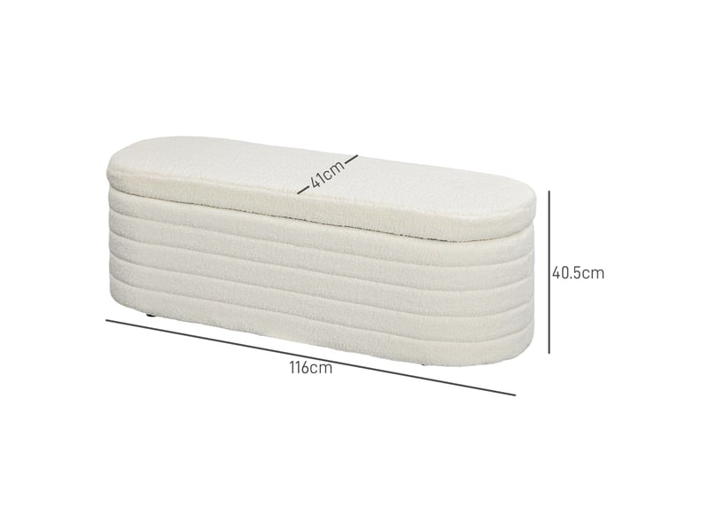  Banc de lit en tissu teddy avec compartiment de rangement pour entrée et chambre, 116 x 41 x 40,5 cm, crème  - Conforama E