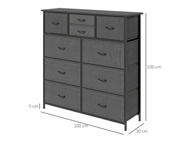  Commode avec 10 tiroirs en tissu, pieds réglables et structure en acier, pour chambre et salon, 100 × 30 × 100 cm  - Conforama C