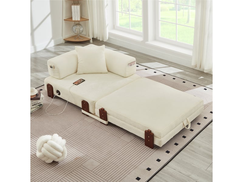  Canapé convertible, canapé-lit — beige, avec accoudoirs, port usb  - Conforama C