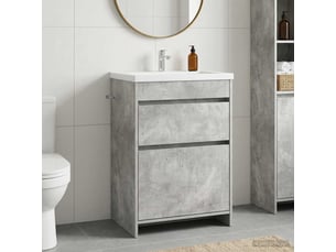 Meuble sous lavabo de salle de bain, commode gris béton shl5739