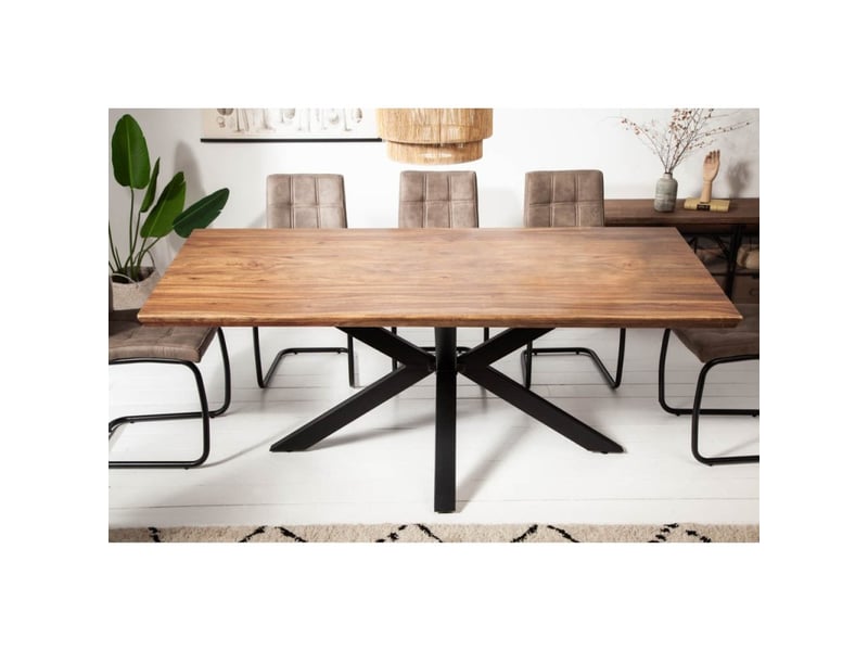  Table solara 200 cm – plateau en bois de sheesham verni et pieds en métal noir – style industriel  - Conforama B