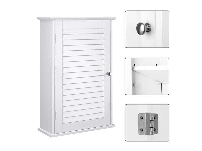 Meuble mural meuble de rangement suspendu pour salle de bains armoire à pharmacie avec étagère réglable et porte à persienne 40 x 16 x 60 cm blanc 12_0006517  - Conforama D