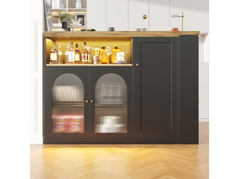 Meuble bar pivotant à 360 degrés en mdf noir mat avec plateau effet bois - Conforama R