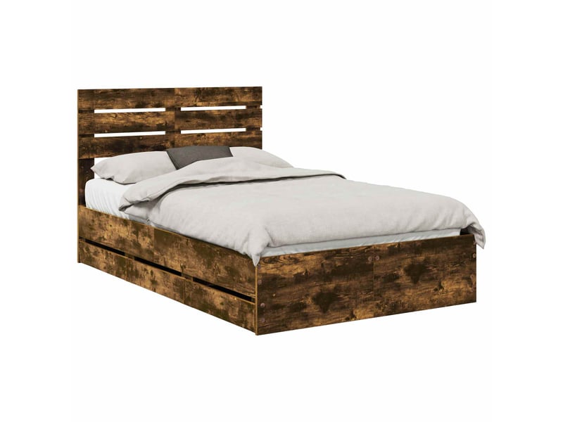 Lit double- lit adulte - cadre de lit chêne fumé 135 x 190 cm bois ingénierie - Conforama A