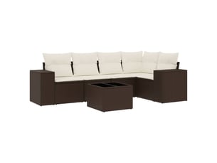 Salon de jardin avec coussins 6 pcs marron résine tressée