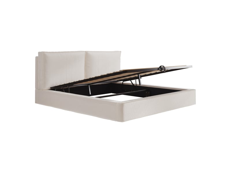  Lit coffre rembourré 180 x 200 cm en bouclé beige, tête de lit épaisse, sommier à lattes N634U0009A - Conforama A