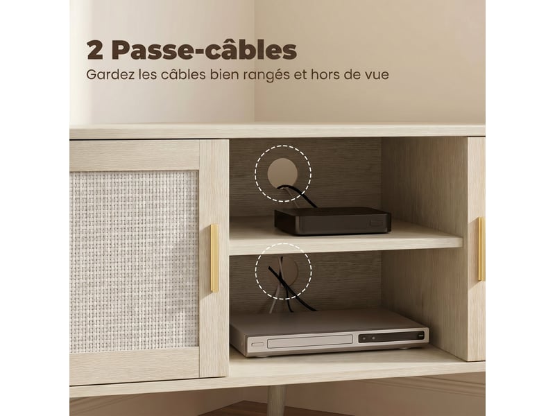  Meuble tv d'angle 115 cm, meuble télé pour téléviseur jusqu'à 65 pouces, chêne, 2 portes en rotin  2 compartiments  - Conforama W