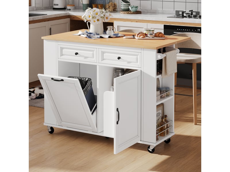 Îlot de cuisine mobile extensible 120x40-70x92 cm mdf blanc et naturel - Conforama C