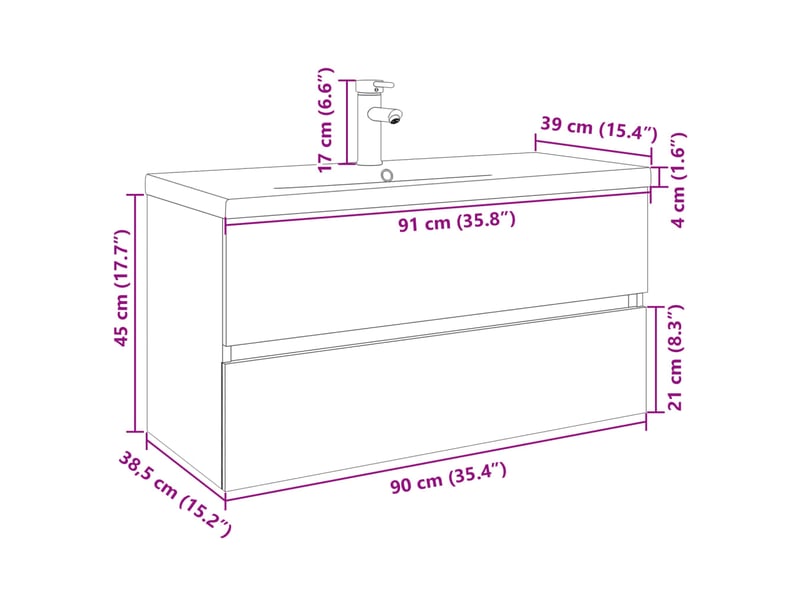  Ensemble de meubles de bain 2pcs céramique et bois d'ingénierie cf63559  - Conforama E