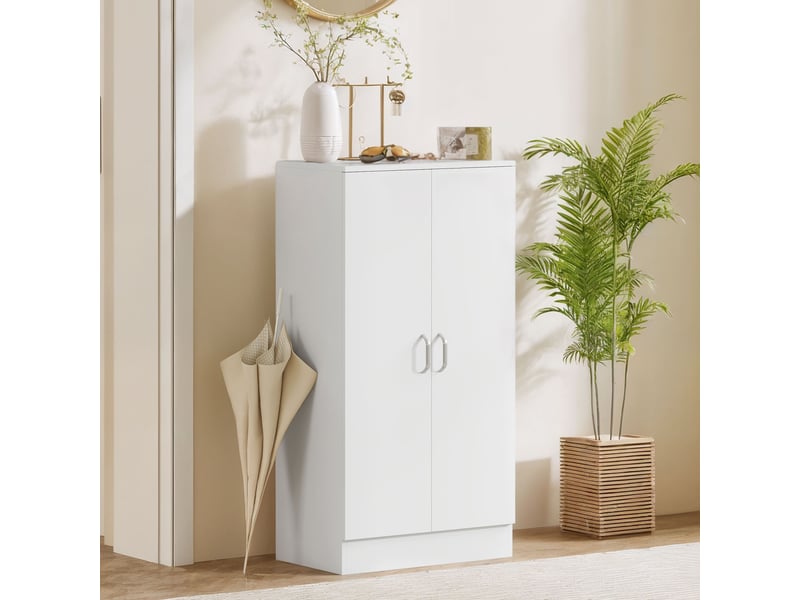  Meuble à chaussures en bois blanc avec 6 étagères réglables, 55 x 35 x 108 cm  - Conforama C