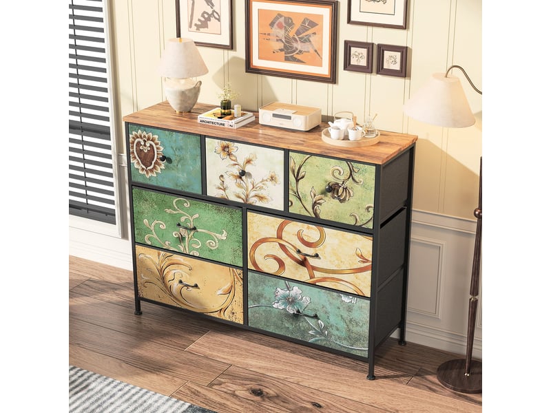  Commode vintage, structure en métal, plateau en mdf - 100 x 78 x 30 cm - avec 7 tiroirs  - Conforama B