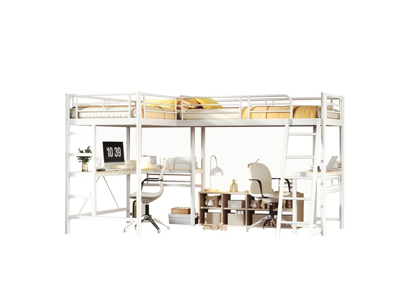  Lit mezzanine 90x200cm - 2 couchages + bureau + double échelle - métal - blanc CozyNest - Conforama A