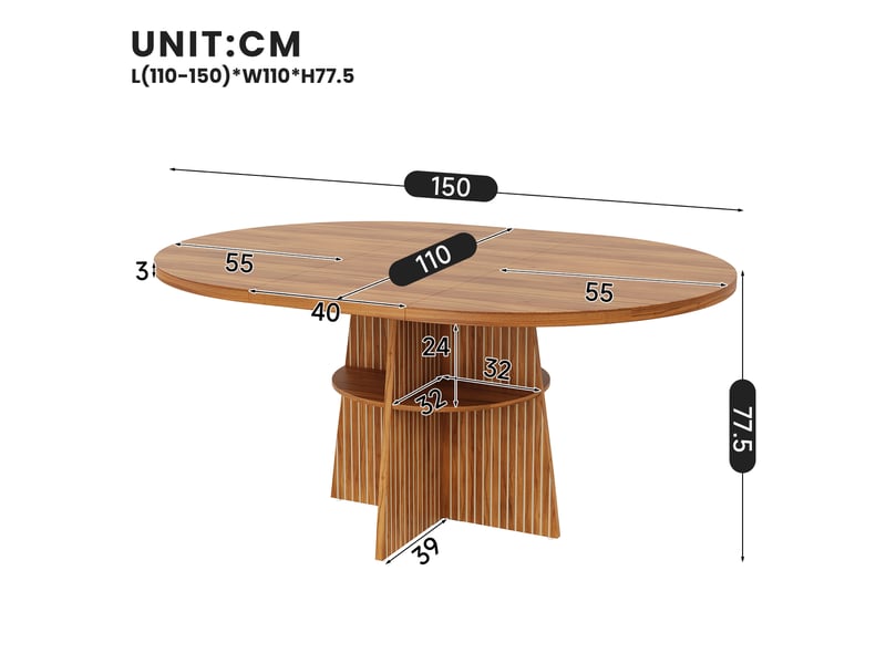  Table à manger extensible 110-150x110x77,5 cm mdf coloris noyer  - Conforama C