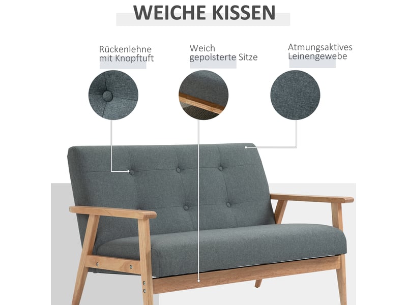  Canapé 2 places, canapé de salon, en lin, gris, 115 x 66,5 x 73 cm, mobilier pour espace de vie, pour salon  - Conforama D