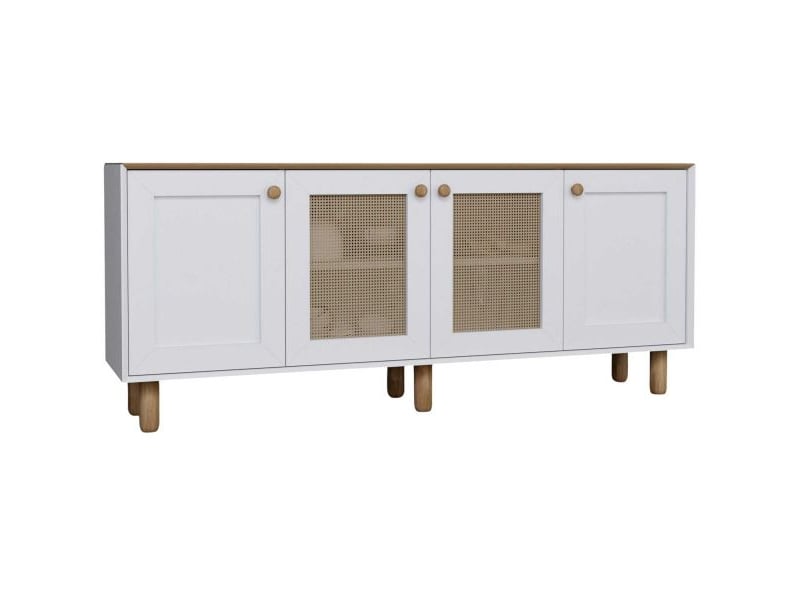  Buffet 4 portes en aggloméré bohemian blanc avec cannage (2 portes)  - Conforama A