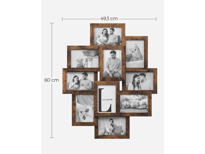  Pêle-mêle mural pour 10 photos 60 x 3,6 x 49,3 cm design contemporain style rustique en mdf noir 12_0009879  - Conforama B