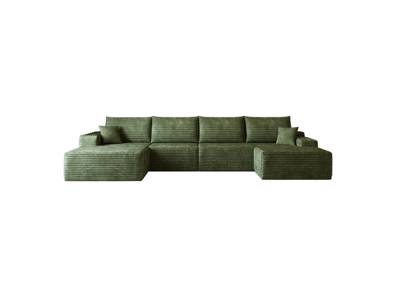 Canapé d'angle modulaire ,5 places, avec méridienne en l, assise profonde ,340 × 175 ×83cm, vert - Conforama A