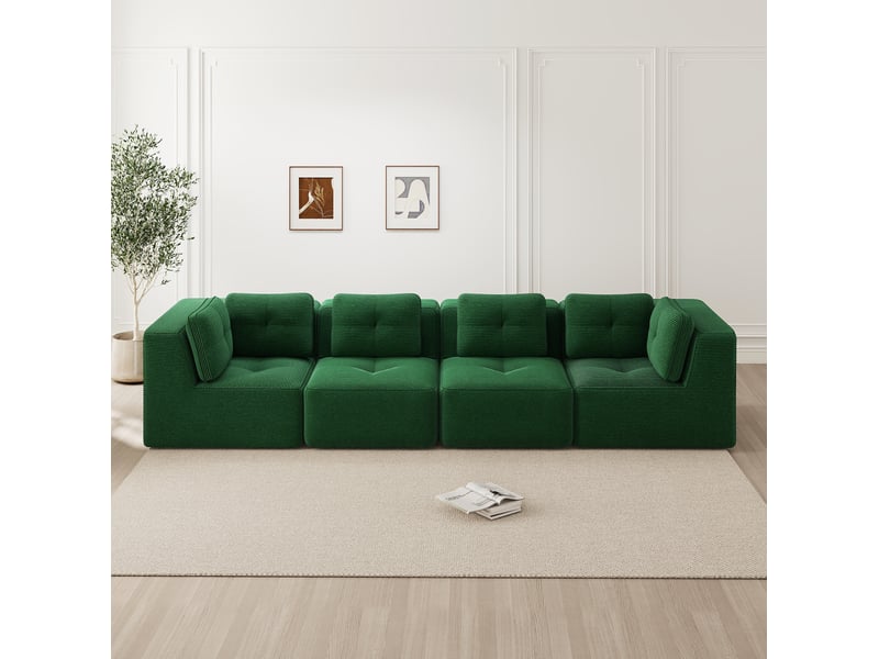  Canapé d’angle modulable 4 places vert en velours côtelé  - Conforama B
