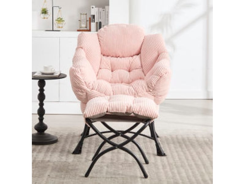  Fauteuil lounge rose avec repose-pieds et poche latérale  - Conforama B
