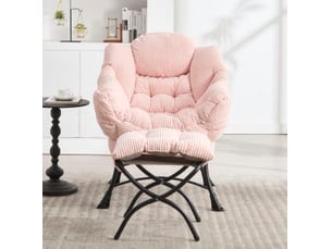 Fauteuil lounge rose avec repose-pieds et poche latérale