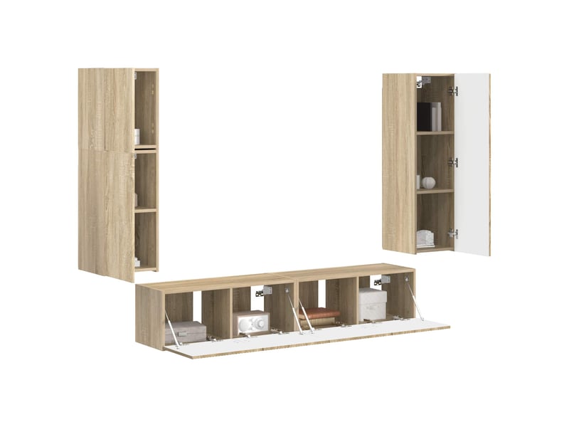  Ensemble meuble tv - banc tv - meuble de rangement 4 pcs chêne sonoma bois d'ingénierie  - Conforama C