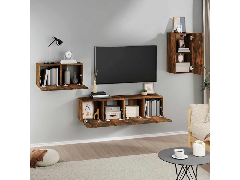  Ensemble de meubles tv 4 pcs chêne fumé bois d'ingénierie shl32233  - Conforama C