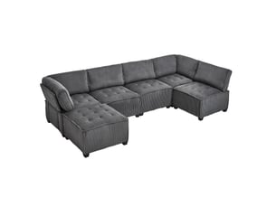 Canapé modulable panoramique 6 places 308x154x81.99 cm velours côtelé gris