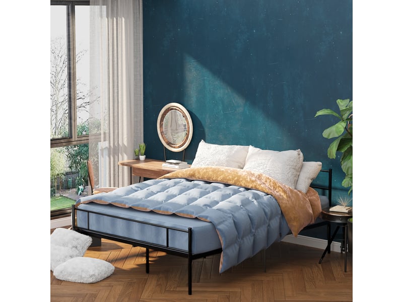 Cadre de lit 160x200 en acier noir mat, avec lattes, tête et pied de lit - Conforama C