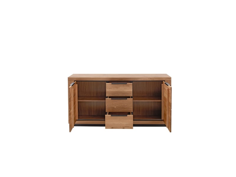  Buffet 2 portes et 3 tiroirs coloris chêne massif huilé - longueur 163 x hauteur 80 x profondeur 40 cm  - Conforama B