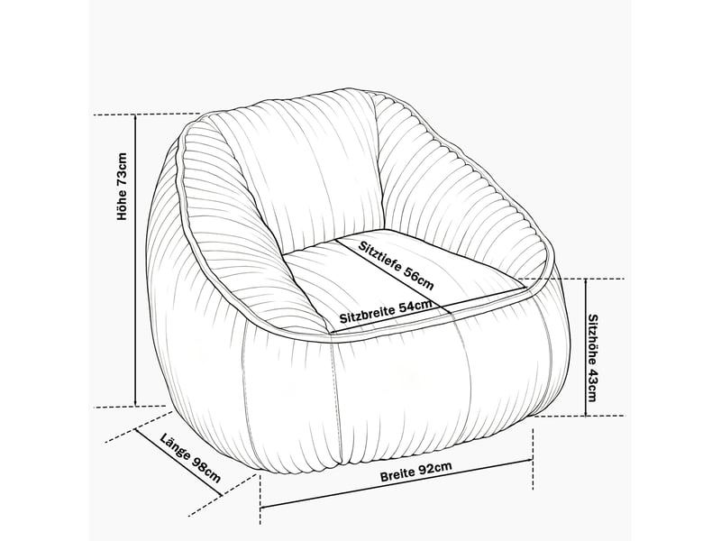  Fauteuil poire en velours côtelé, mousse à mémoire de forme, camel et marron  - Conforama C