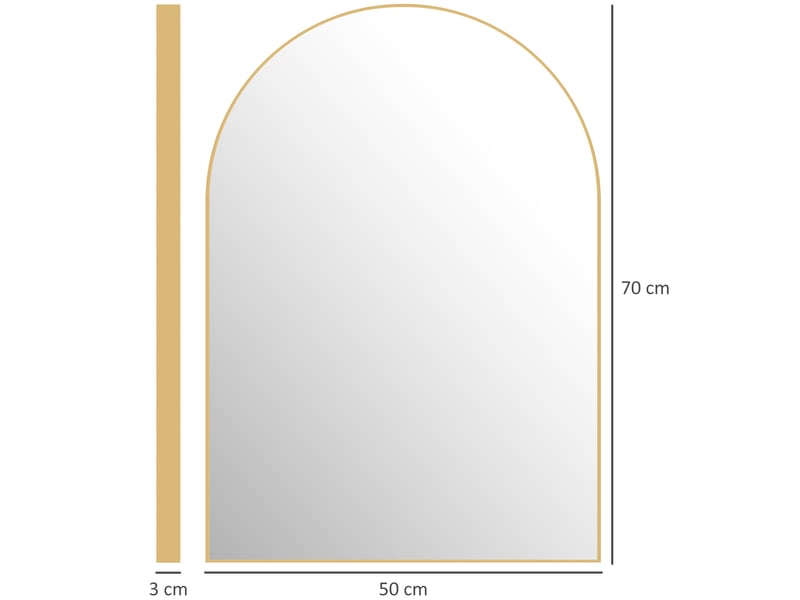  Miroir mural arqué miroir de salle de bain avec cadre en alliage d'aluminium pour chambre salon entrée 50 × 70 cm or  - Conforama E