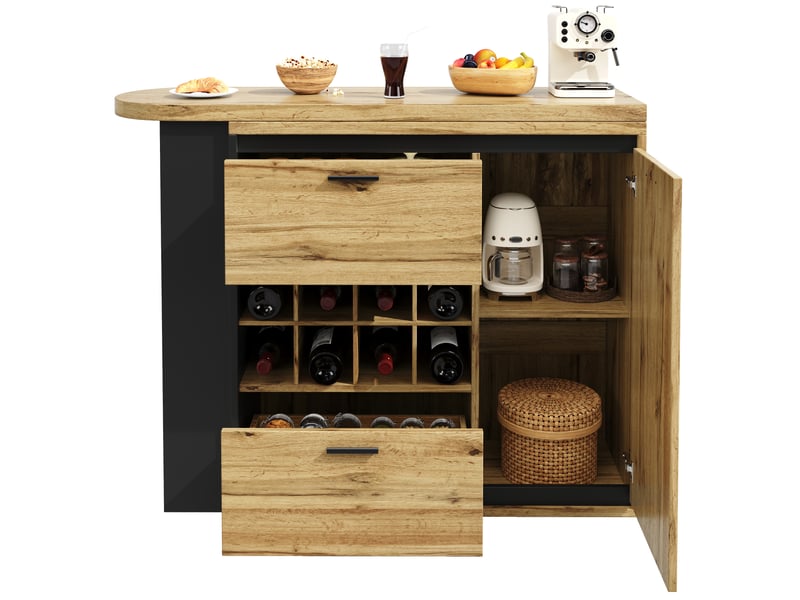 Table extensible 138-220x39x105 cm avec rangement intégré, tiroirs et range-bouteilles, mdf, métal, effet bois  - Conforama E