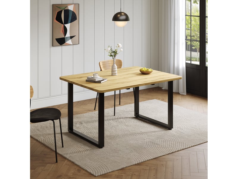  Table à manger extensible 140180220 x 80 cm – naturel – 6 à 10 personnes, pieds métalliques noirs  - Conforama B